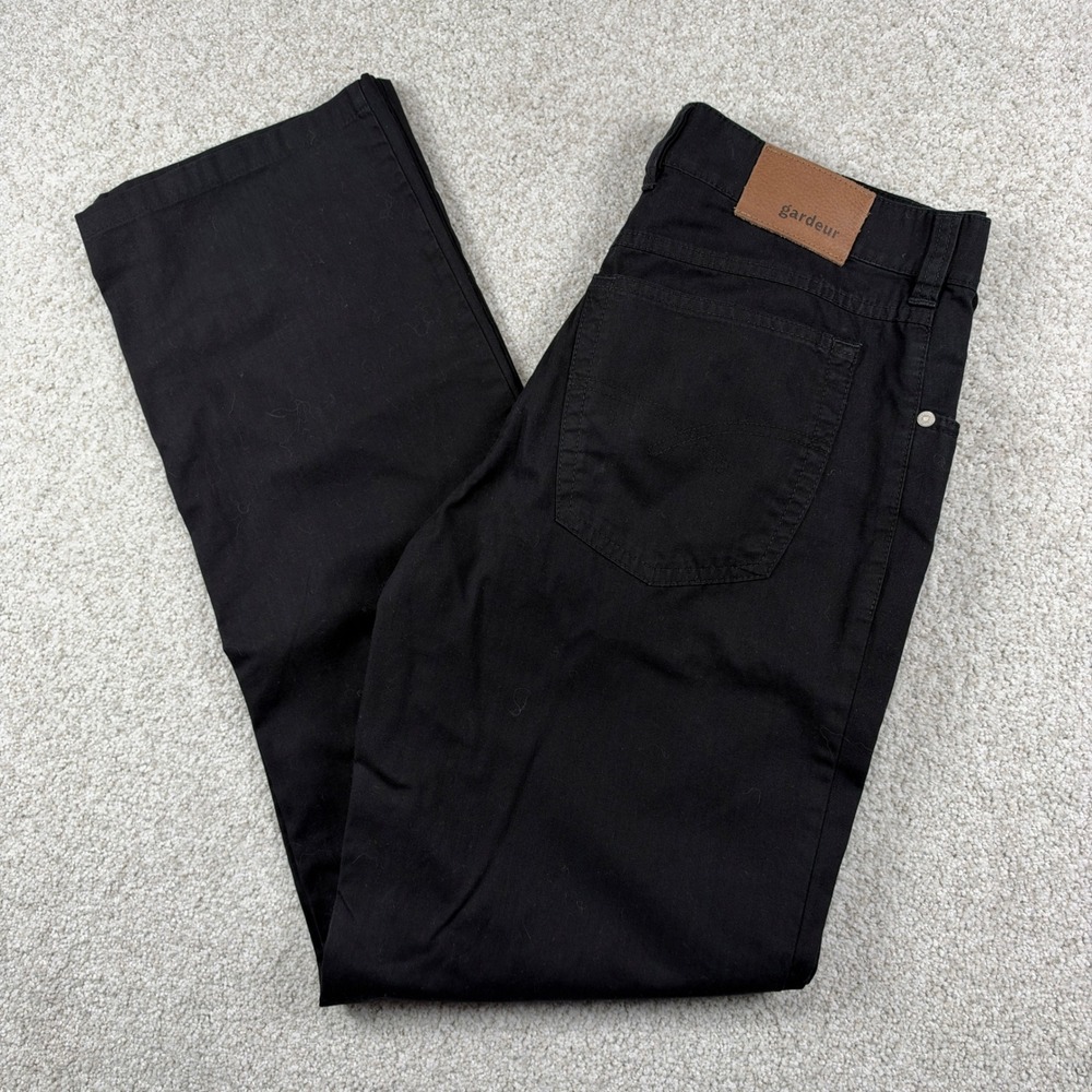 Gardeur Pants Mens 32 Black Straight Leg Cotton Stretch 5-Pocket Trousers